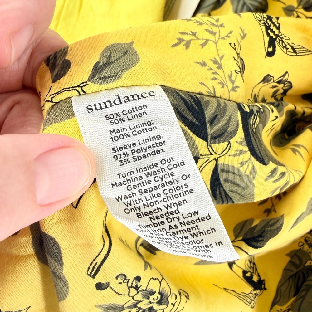 Sundance Blazer Yellow Medium Cotton Linen Floral Lining Cropped Single Button - Picture 5 of 9